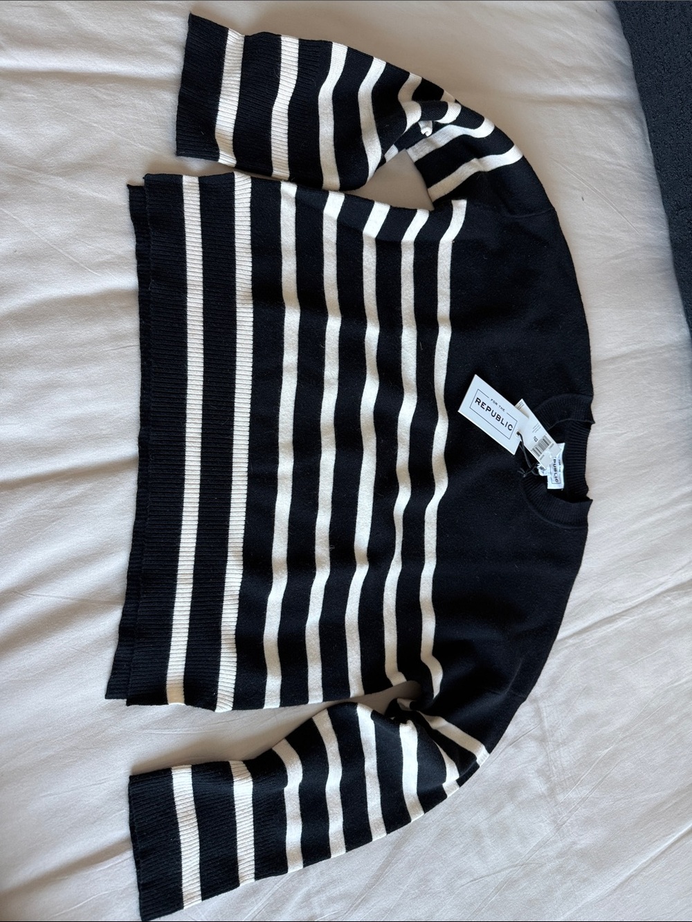 For The Republic Black and White Striped Crewneck Sweater